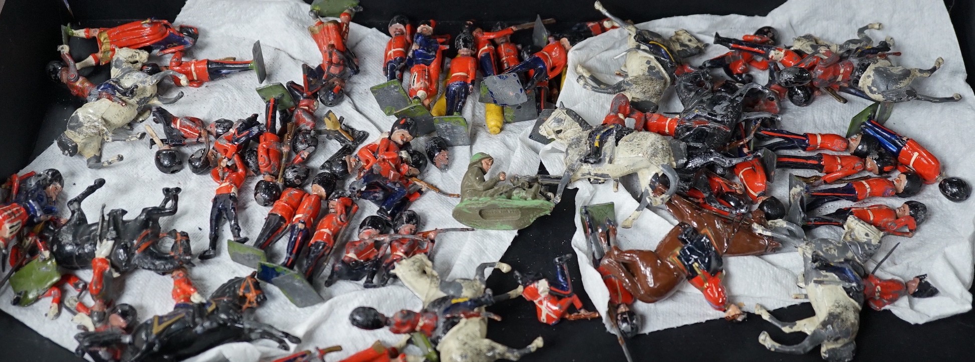 Battle of Waterloo 1815 painted metal chess pieces by SAC Ltd and various Britains soldiers.